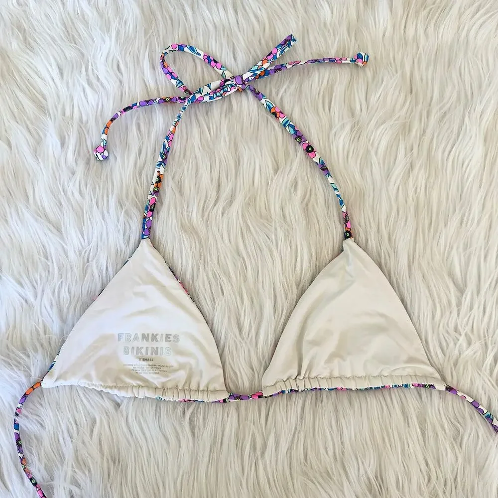 Frankie’s Bikinis Tia Floral Triangle Halter Bikini Top Swimsuit Flower Farm